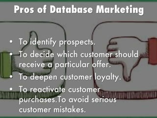 What are the pros and cons of database marketing?