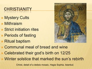 The Ark of the CovenantThis decorative mosaic pictures the curtained Ark that sheltered the Torah with sacramental Objects - menorah (seven-branched candelabrum)  and theshofar or Ram’s  horn,  which is used to call the faithful to prayer.   The Ark of the Covenant and sanctuary implements, Hammath near Tiberias, fourth century. Mosaic. Zev Radovan.