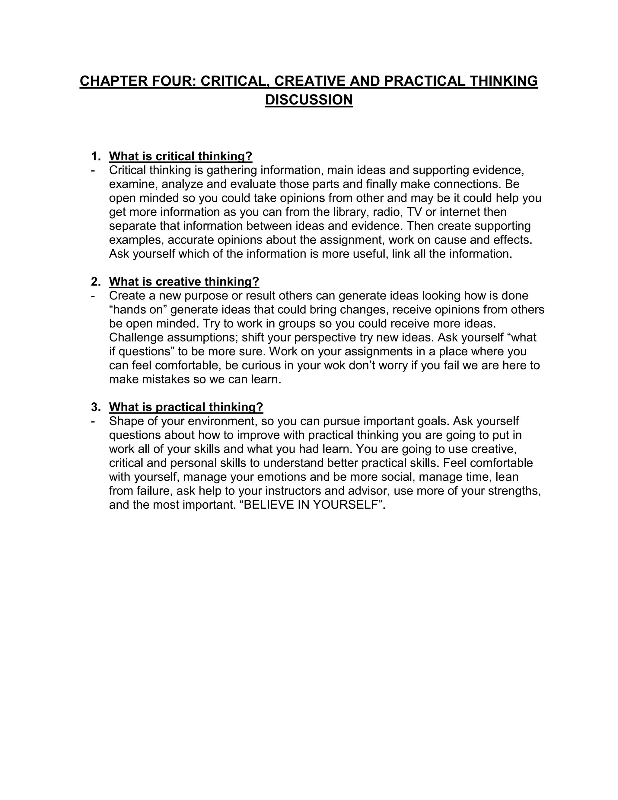 Chapter Four: Critical, Creative and Practical Thinking | PDF