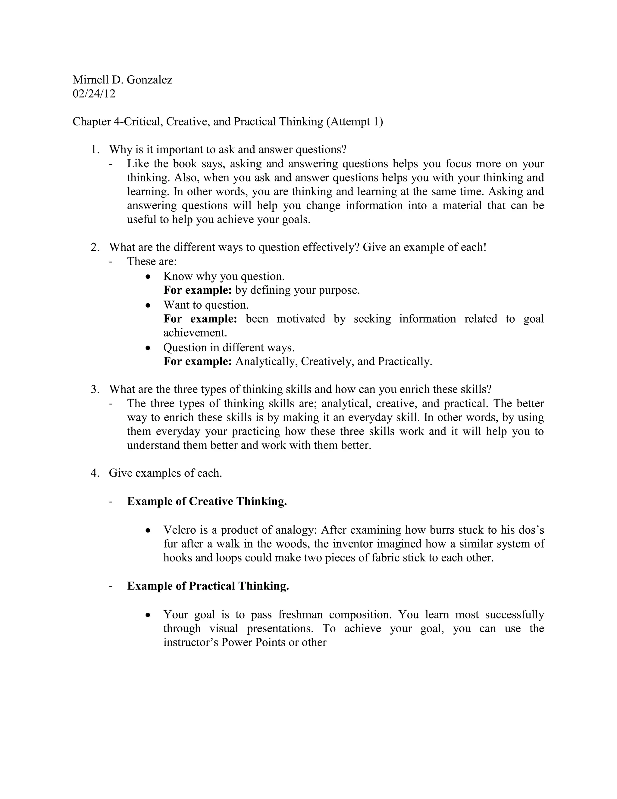 Chapter 4: Critical, Creative, and Practical Thinking | DOCX | Science