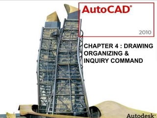 CHAPTER 4 : DRAWING
ORGANIZING &
INQUIRY COMMAND
BDA 10102
COMPUTER AIDED DESIGN
 
