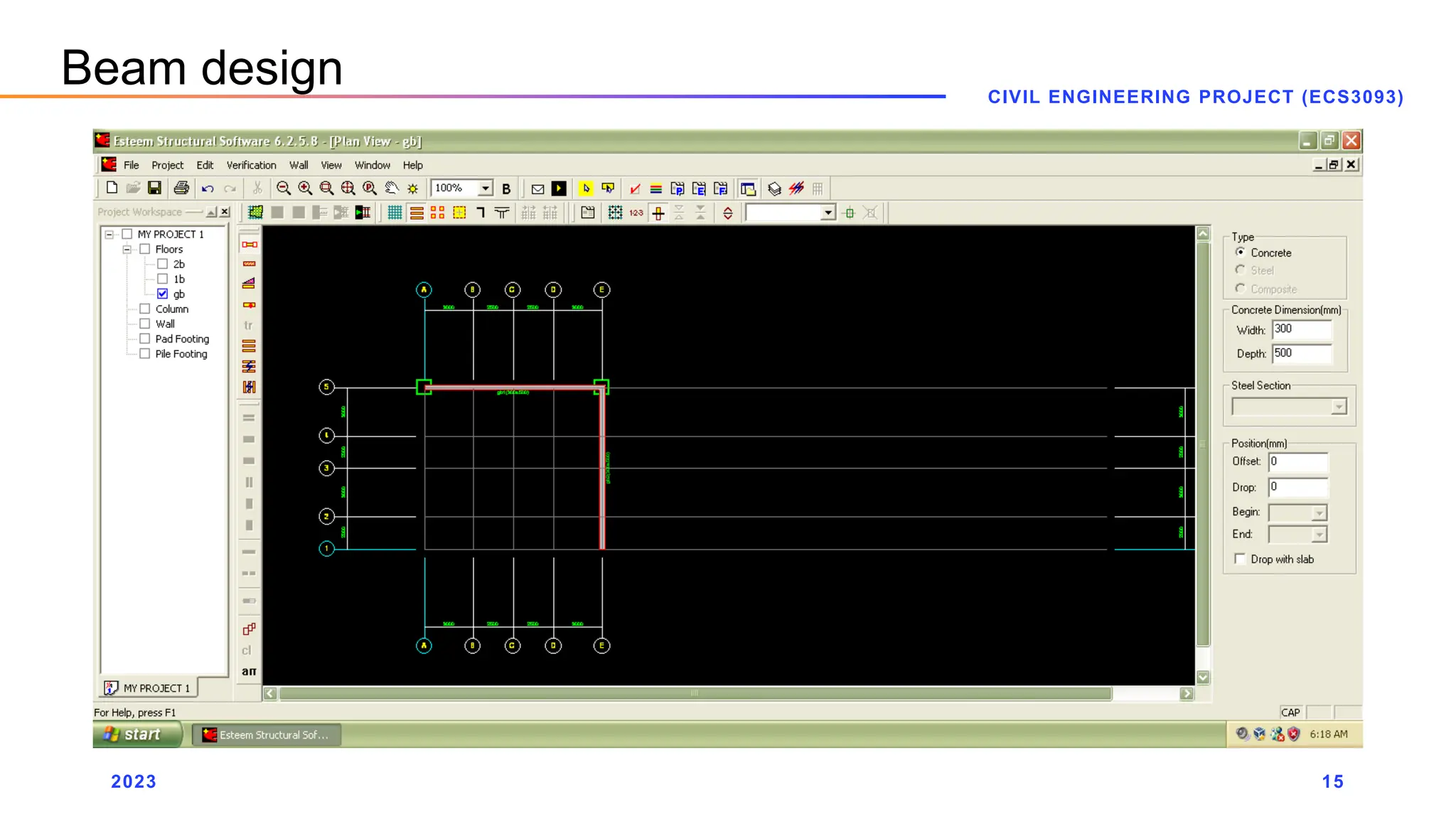 2023
CIVIL ENGINEERING PROJECT (ECS3093)
15
Beam design
 