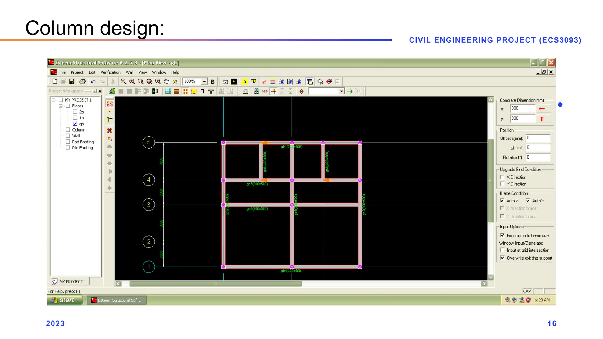 2023
CIVIL ENGINEERING PROJECT (ECS3093)
16
Column design:
 