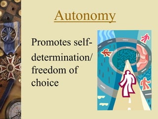 Autonomy
Promotes self-
determination/
freedom of
choice
 