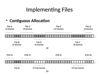 Implementing Files
• Contiguous Allocation
 