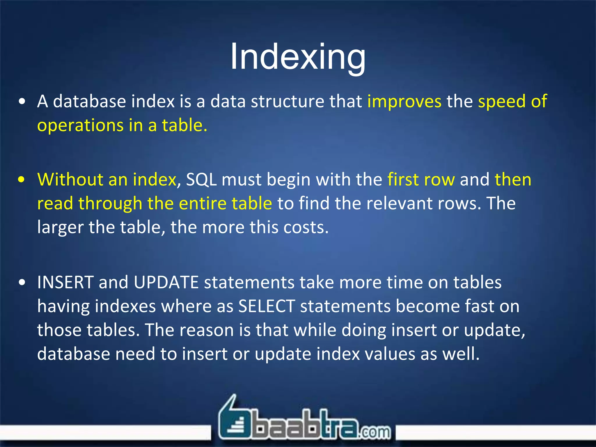 Chapter 4 functions, views, indexing | PPTX | Databases | Computer ...