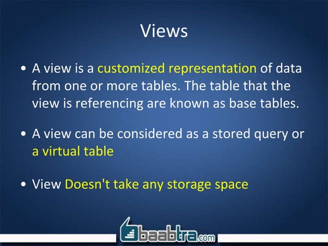 Chapter 4 functions, views, indexing | PPT