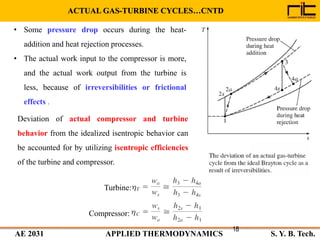 AE 2031 APPLIED THERMODYNAMICS S. Y. B. Tech.
18
• Some pressure drop occurs during the heat-
addition and heat rejection ...