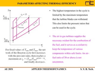AE 2031 APPLIED THERMODYNAMICS S. Y. B. Tech.
• The highest temperature in the cycle is
limited by the maximum temperature...
