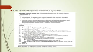 A basic decision tree algorithm is summarized in Figure below.
 