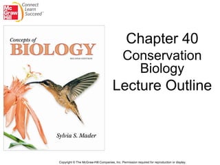 Chapter 40
Conservation
Biology
Lecture Outline
Copyright © The McGraw-Hill Companies, Inc. Permission required for reproduction or display.
 