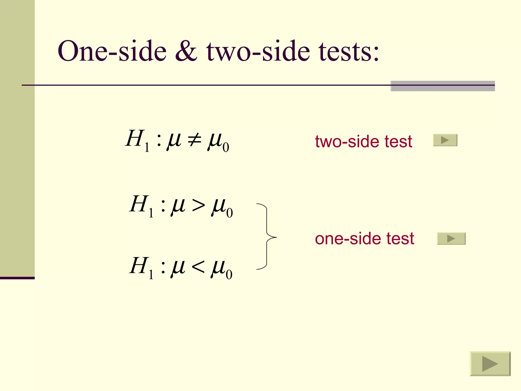 One-side & two-side tests: two-side test   one-side test   