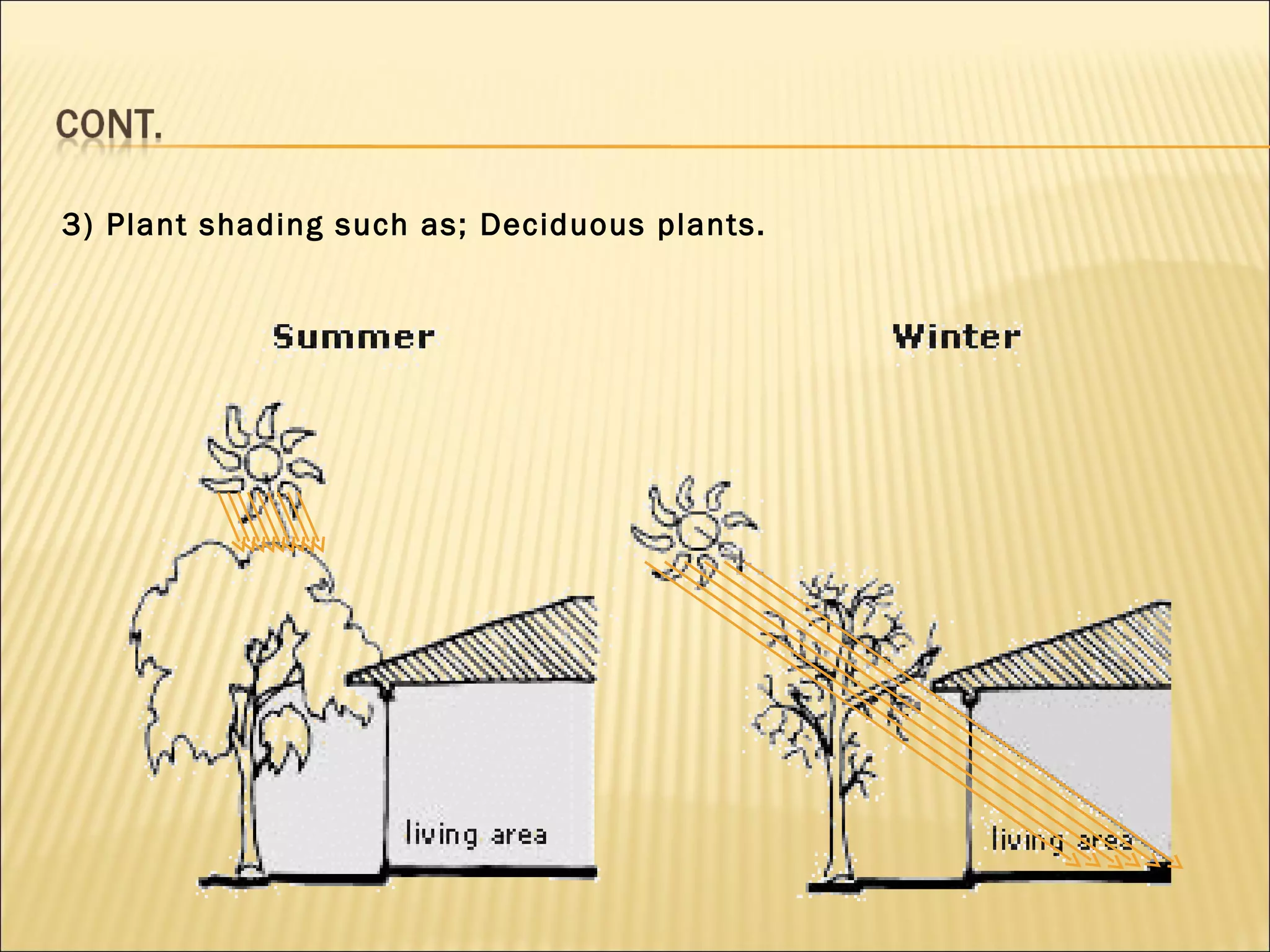 3) Plant shading such as; Deciduous plants. 