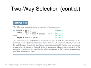 Two-Way Selection (cont'd.)




C++ Programming: From Problem Analysis to Program Design, Fifth Edition   26
 