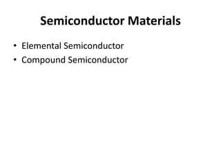 Semiconductor Materials
• Elemental Semiconductor
• Compound Semiconductor
 