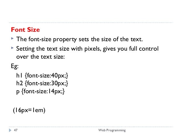 chapter 4a cascade style sheet css text size css