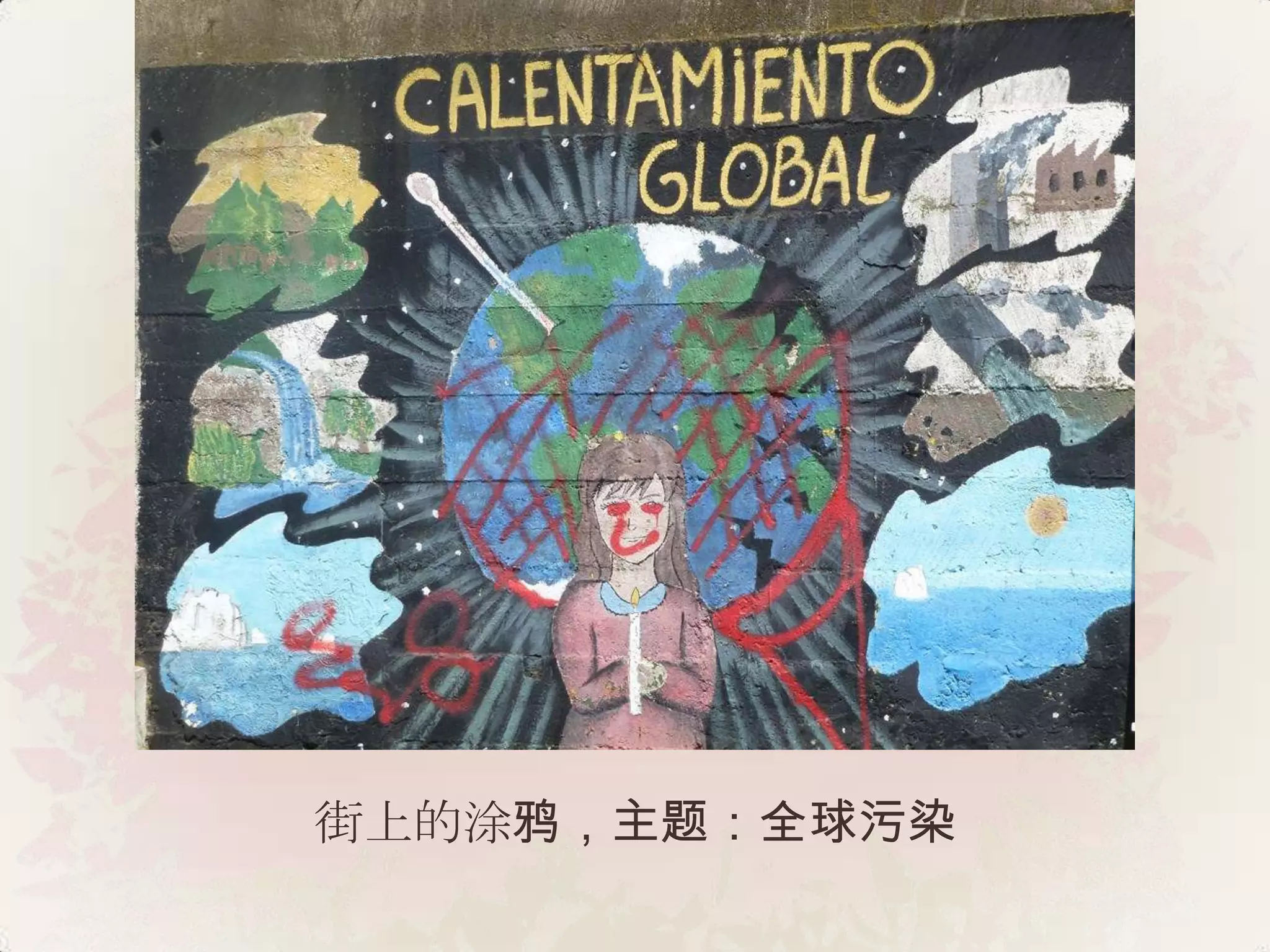 街上的涂鸦，主题：全球污染
 