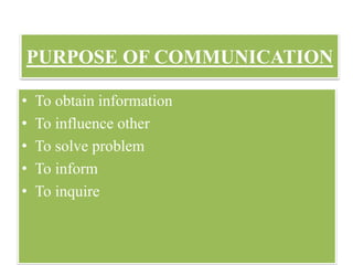 PURPOSE OF COMMUNICATION
www.technocratsgroup.edu.in
• To obtain information
• To influence other
• To solve problem
• To inform
• To inquire
 