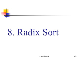 8. Radix Sort
Dr. Hanif Durad 112
 