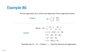 Example 86
Page 14
Fine the eigenvalues of A, and for each eigenvalue, find an eigenvector where
Solution
Problem
 