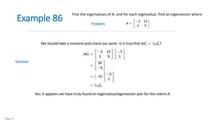Example 86
Page 17
Fine the eigenvalues of A, and for each eigenvalue, find an eigenvector where
Solution
Problem
 