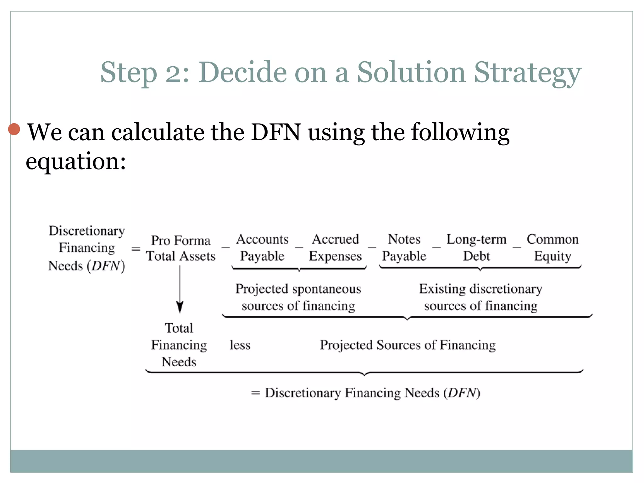 Step 2: Decide on a Solution Strategy
We can calculate the DFN using the following
 equation:
 