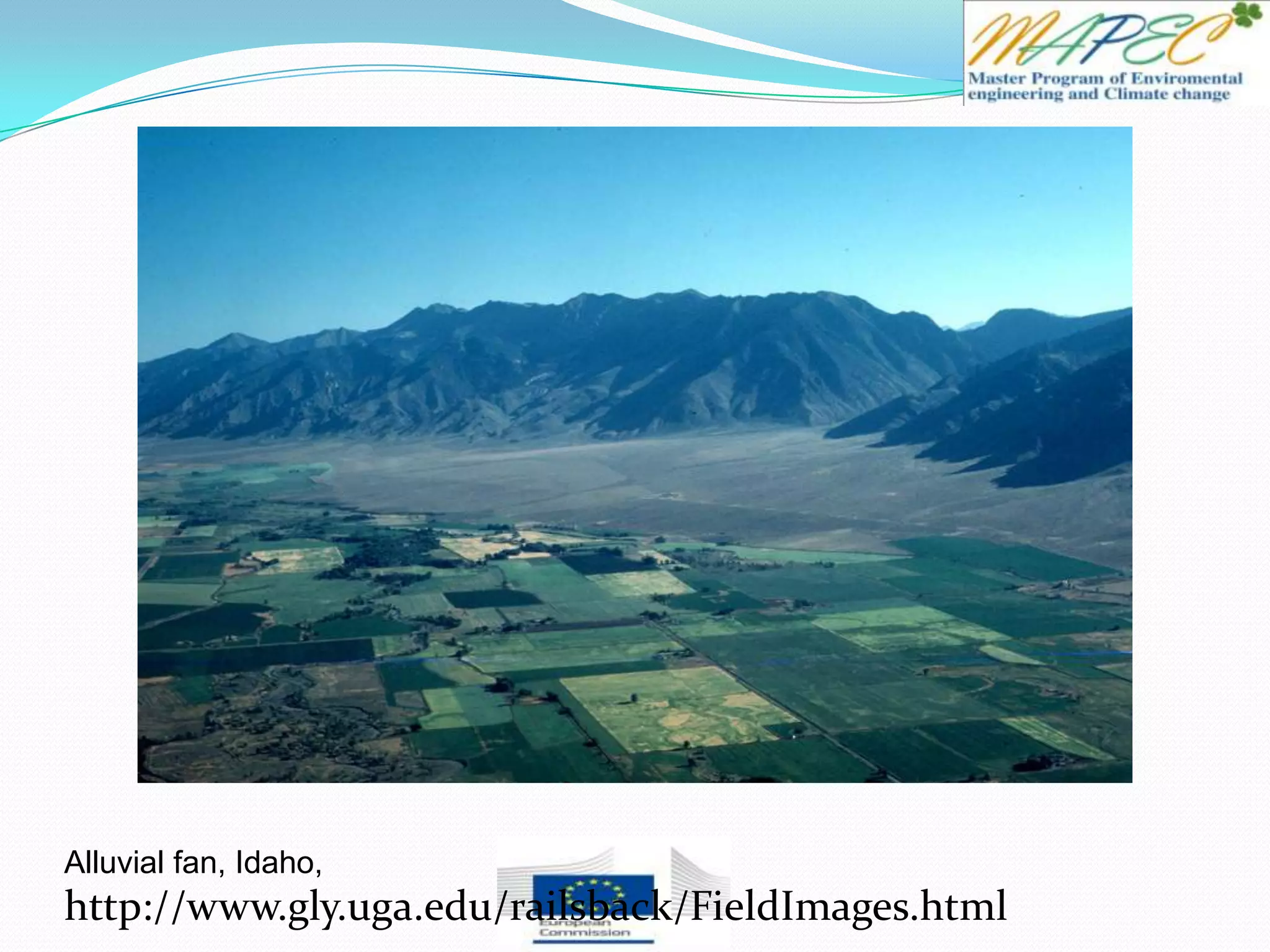 Alluvial fan, Idaho,
http://www.gly.uga.edu/railsback/FieldImages.html
 