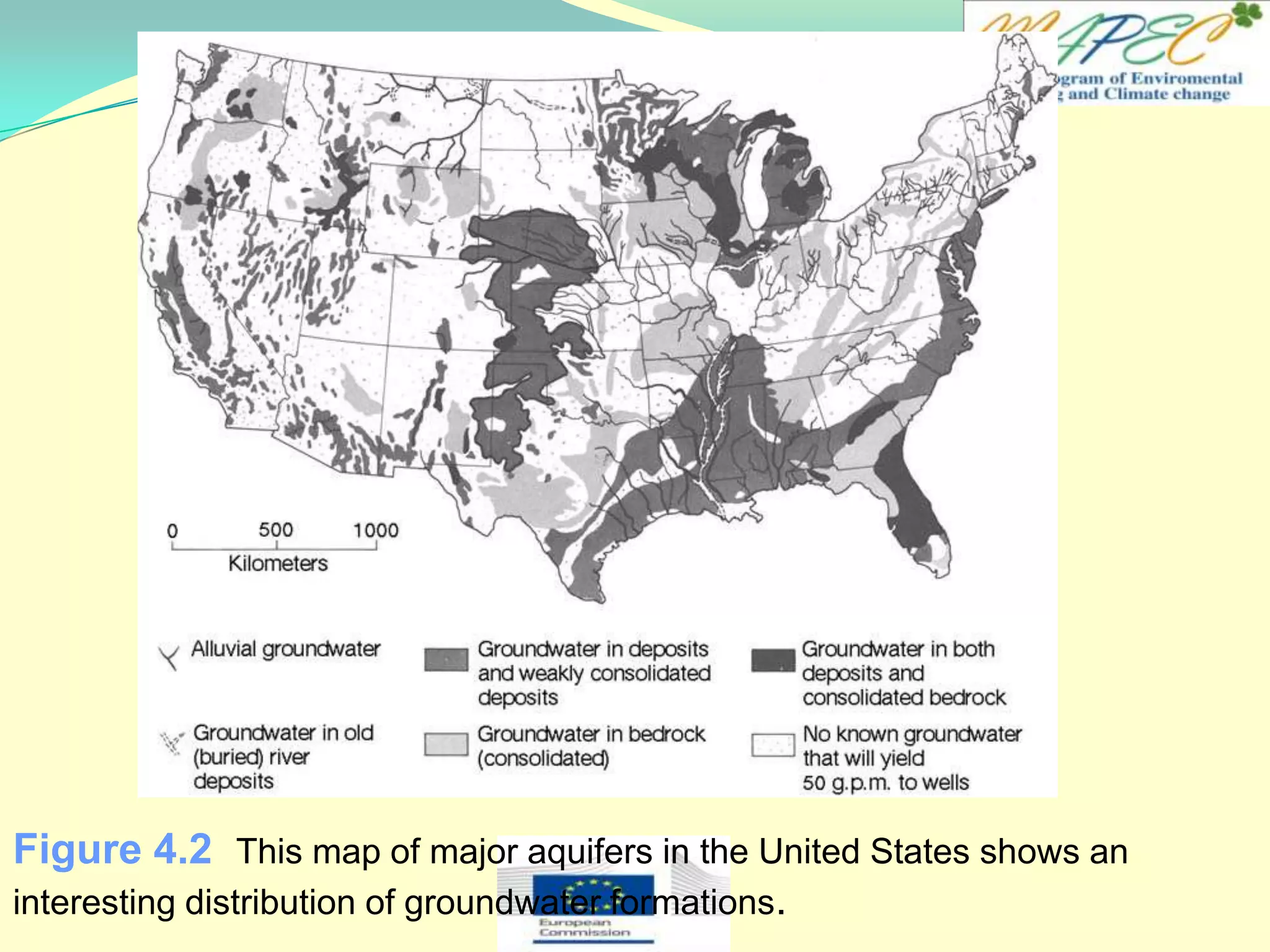 Figure 4.2 This map of major aquifers in the United States shows an
interesting distribution of groundwater formations.
 