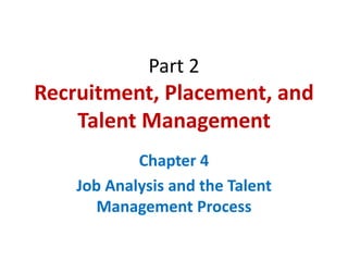 Part 2
Recruitment, Placement, and
Talent Management
Chapter 4
Job Analysis and the Talent
Management Process
 