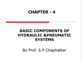 BASIC COMPONENTS OF
HYDRAULIC &PNEUMATIC
SYSTEMS
By Prof. S.P.Chaphalkar
CHAPTER - 4
 