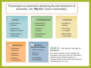 Psychologists are interested in identifying the main dimensions of
personality : the “Big Five” factors of personality.
 