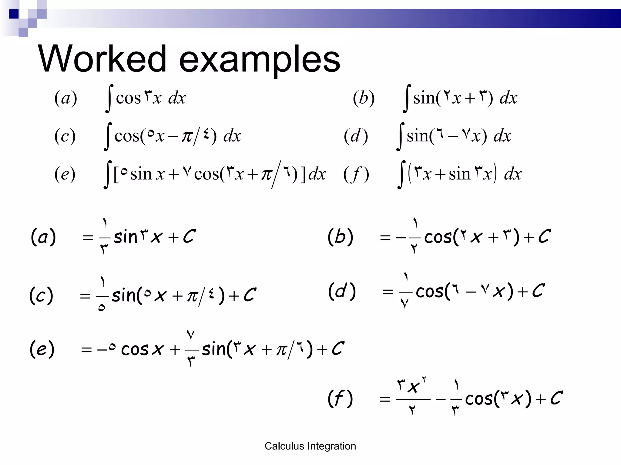 Worked examples Calculus Integration 