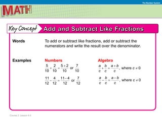 (7) Lesson 4.3 - Add and Subtract Like Fractions | PPTX