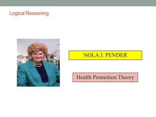 Logical Reasoning
NOLA J. PENDER
Health Promotion Theory
 
