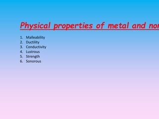 Chapter 4 materials metals and non metals.pptx | Chemistry | Science