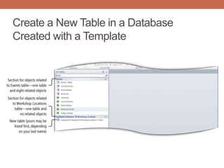 Create a New Table in a Database
Created with a Template
 