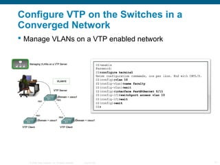 © 2006 Cisco Systems, Inc. All rights reserved. Cisco Public 11
Configure VTP on the Switches in a
Converged Network
 Manage VLANs on a VTP enabled network
 