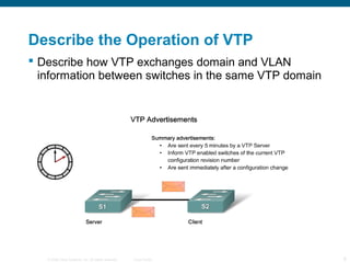 © 2006 Cisco Systems, Inc. All rights reserved. Cisco Public 6
Describe the Operation of VTP
 Describe how VTP exchanges domain and VLAN
information between switches in the same VTP domain
 