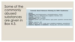 Some of the
commonly
abused
substances
are given in
Box 4.3.
 