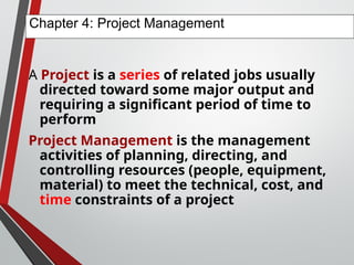 Chapter 4 Project Management - a powerpoint for students of a Business ...