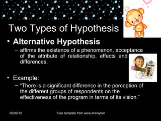 Difference Hypothesis Examples Chapter 4-RESEARCH HYPOTHESIS AND DEFINING VARIABLES | PPT