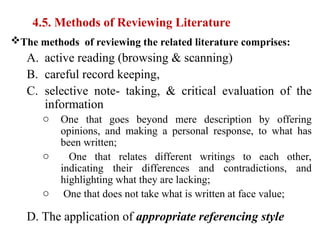 Chapter 4 (Review of Literature).ppt is important aspect of a good ...