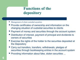 Depository Example Comprehensive Overview of Securities Registration, Depository, Clearing ...
