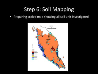 Step 6: Soil Mapping
• Preparing scaled map showing all soil unit investigated
 