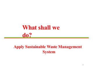 What shall we
do?
23
Apply Sustainable Waste Management
System
 