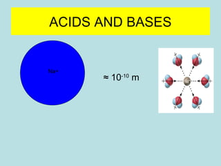 ACIDS AND BASES 
Na+ ≈ 10-10 m 
H+ ≈ 10-15 m 
 