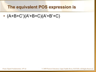 © 2009 Pearson Education, Upper Saddle River, NJ 07458. All Rights ReservedFloyd, Digital Fundamentals, 10th ed
The equivalent POS expression is
• (A+B+C’)(A’+B+C)(A’+B’+C)
 