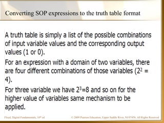 © 2009 Pearson Education, Upper Saddle River, NJ 07458. All Rights ReservedFloyd, Digital Fundamentals, 10th ed
Converting SOP expressions to the truth table format
 