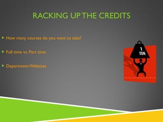 RACKING UP THE CREDITS How many courses do you want to take? Full time vs. Part time Department Websites 