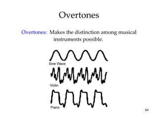 Overtones Overtones:   Makes the distinction among musical instruments possible.  